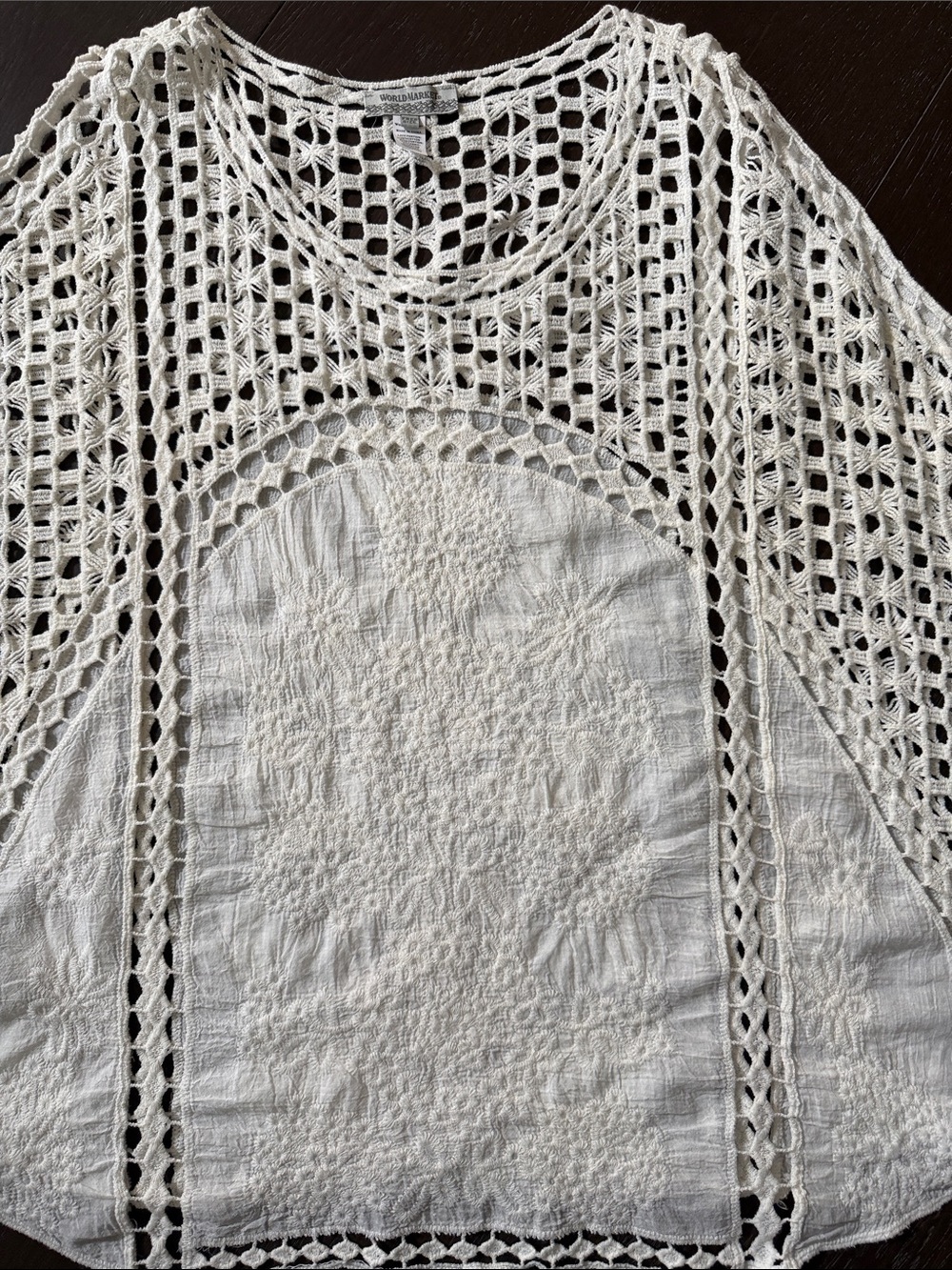 Cost Plus World Market Cream Crochet Lace Panel Tunic Top,100% cotton, free size